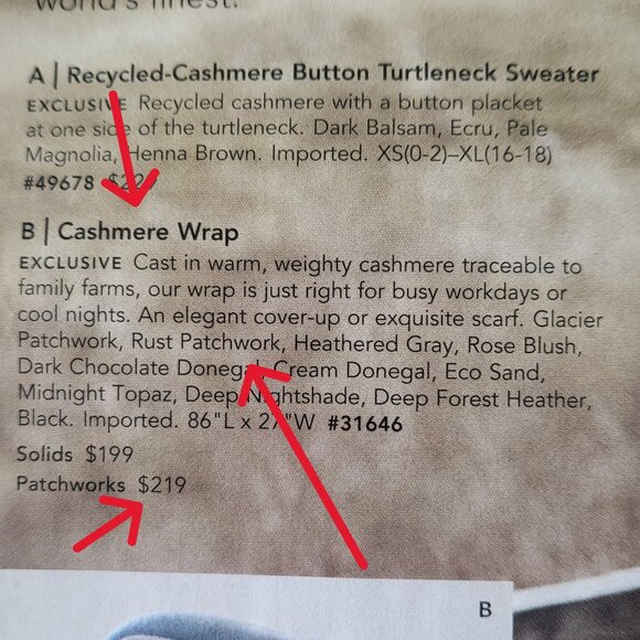 Garnet Hill Cashmere Wrap Scarf Rust Patchwork One Size - Picture 13 of 13